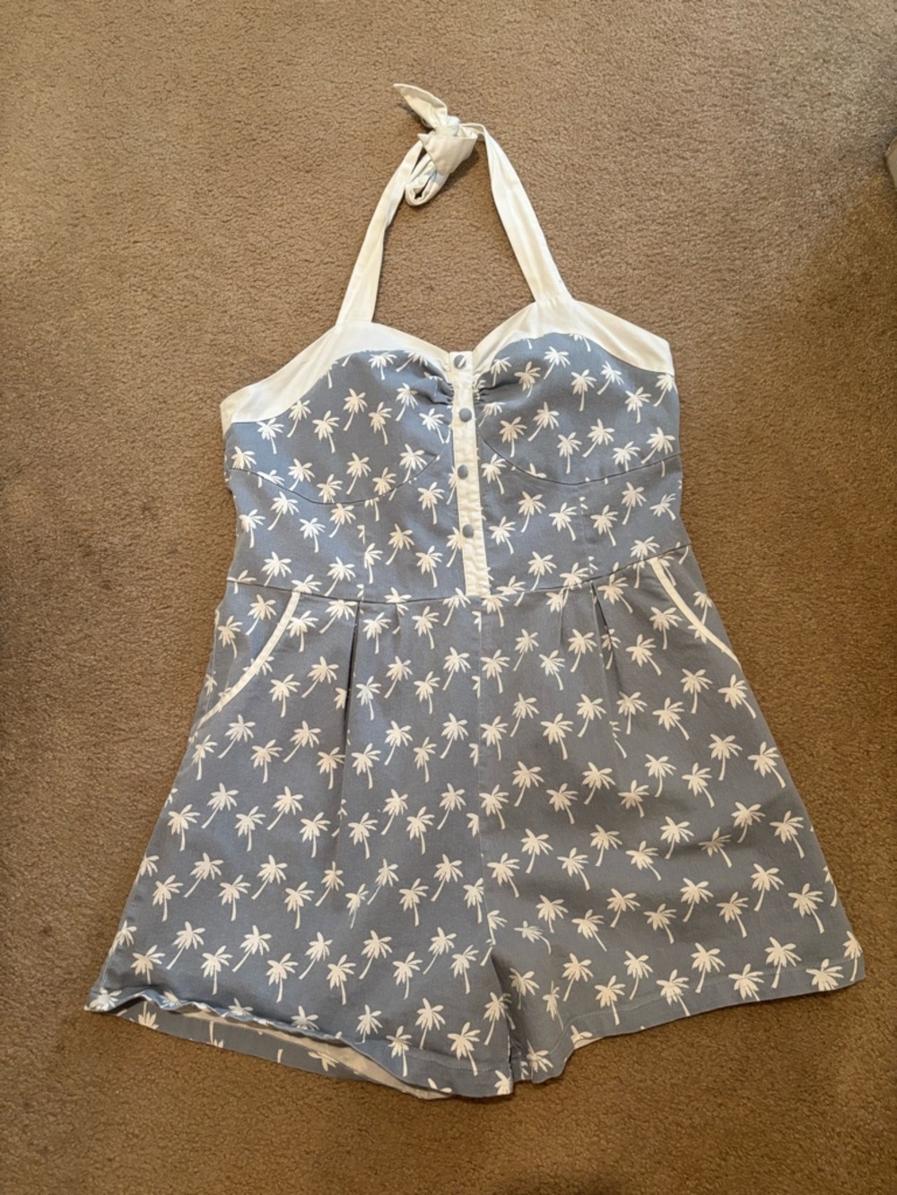 Lindy Bop Blue Palm Tree Halter Romper